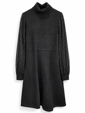 Black Turtleneck Long-Sleeve A-Line Dress Heavy Knit Size M